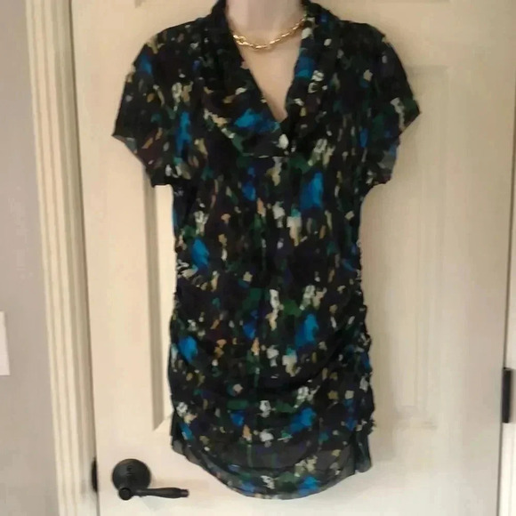 kennith Cole black floral long scoop neck short sleeve shirt size large - Picture 2 of 10